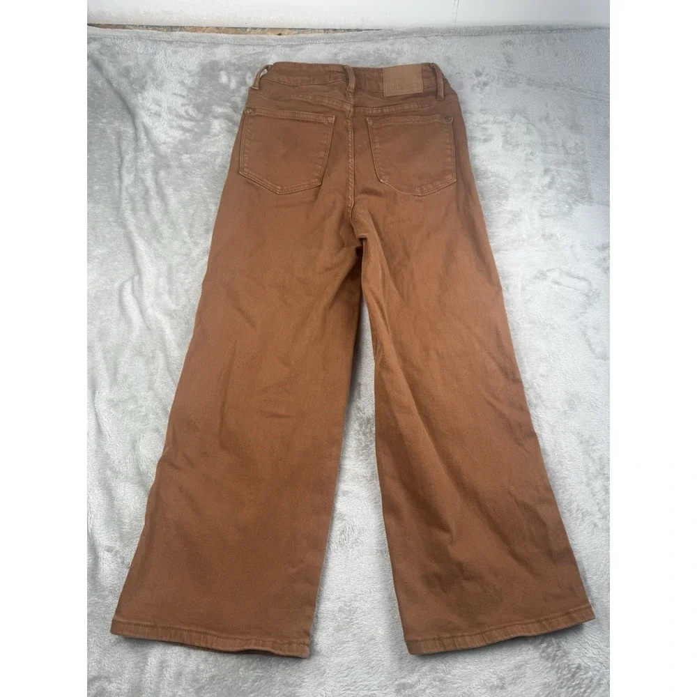 Judy Blue Womens 5/27 Cropped Wide Leg Jeans‎ Brown High Rise Stretch Raw Hem